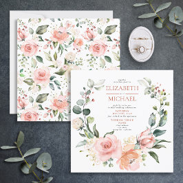 Square Copper Peach roze Floral Wreatding Wedding Kaart