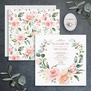 Square Copper Peach roze Floral Wreatding Wedding Kaart