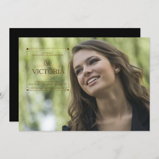 Square Copper Seal Afstuderen Photo Invitation Kaart (Voorkant / Achterkant)