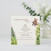 Square Cream Schattige Beer Pilot Baby shower Kaart (Staand voorkant)