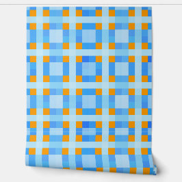 Square Crosses Check 10 Blue Oranje Behang