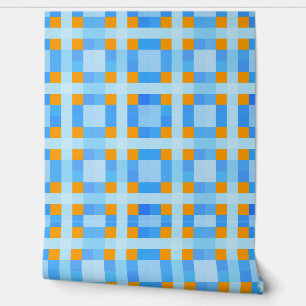 Square Crosses Check 10 Blue Oranje Behang
