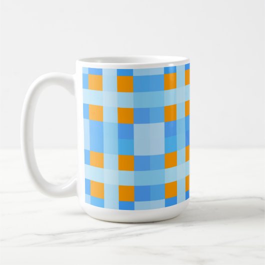 Square Crosses Check 10 Blue Oranje Koffiemok (Links)