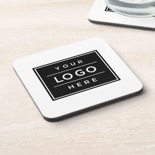 Square Custom Black Business Logo Company Branded Bier Onderzetter (Linkerzijde)