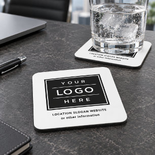 Square Custom Black Business Logo Company Branded Bier Onderzetter