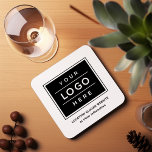 Square Custom Black Business Logo Company Branded Bier Onderzetter<br><div class="desc">Vierkante onderzetters met eigen merk bieden uw professionele zakelijke logo. Voeg eenvoudig uw bedrijf logo aan het zwarte en witte placeholder afbeelding toe. De kleuren kunnen worden gewijzigd.</div>