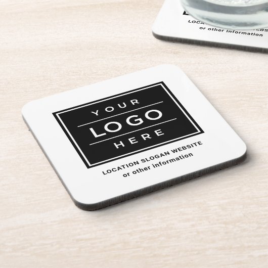 Square Custom Black Business Logo Company Branded Bier Onderzetter (Linkerzijde)