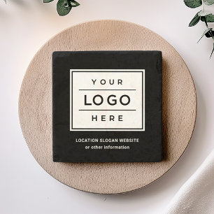 Square Custom Black Business Logo Company Branded Stenen Onderzetter