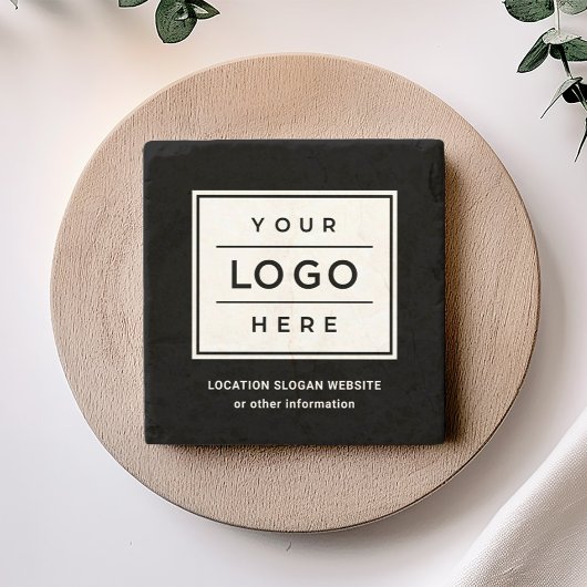 Square Custom Black Business Logo Company Branded Stenen Onderzetter