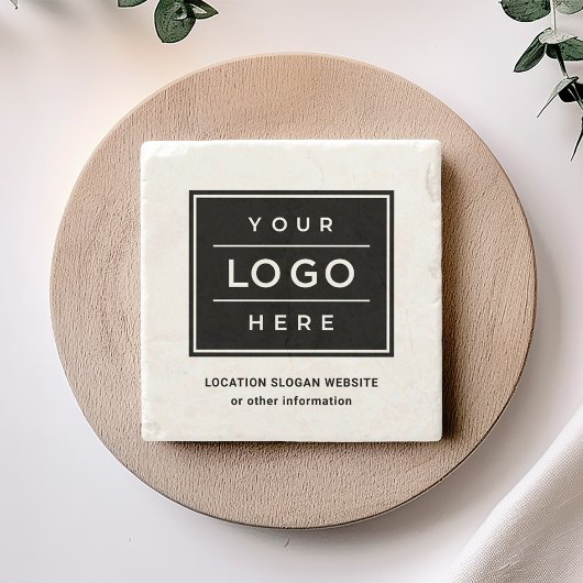 Square Custom Black Business Logo Company Branded Stenen Onderzetter