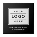 Square Custom Black Business Logo Company Branded Tegeltje<br><div class="desc">Vierkante aangepaste tegel is uitgerust met uw professionele zakelijke logo en aangepaste tekst voor een locatie,  slogan. website of andere informatie. Voeg eenvoudig uw bedrijf logo aan het zwarte en witte placeholder afbeelding en type in uw aangewezen formulering toe. De kleuren kunnen worden gewijzigd.</div>