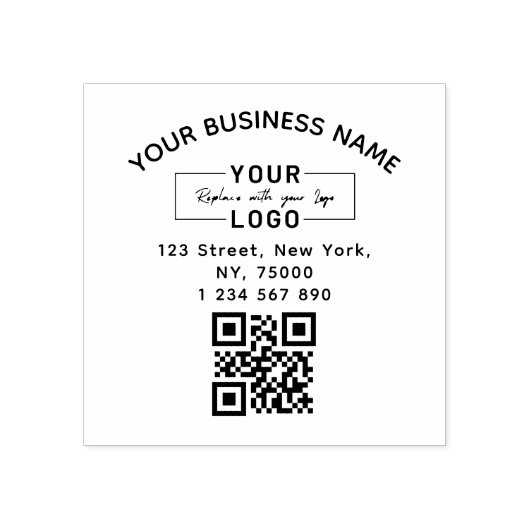 Square Custom Business Logo Qr Code & Address  Rubberstempel (Afrduk)
