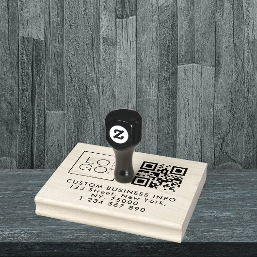 Square Custom Business Logo Qr-code & adres Rubberstempel