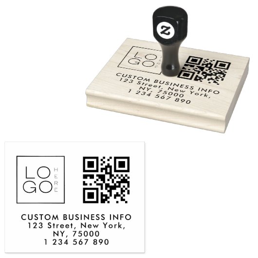 Square Custom Business Logo Qr-code & adres Rubberstempel (Gestempeld)