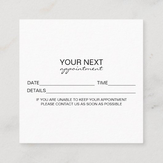 Square Custom Salon Appointment Card Vierkante Visitekaartje (Achterkant)