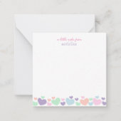 Square Cute Colorful Heart Girly Script Stationary Notitiekaartje (Voorkant)