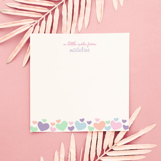Square Cute Colorful Heart Girly Script Stationary Notitiekaartje