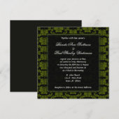 Square Damask Green Wedding Invitation Kaart (Voorkant / Achterkant)