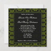 Square Damask Green Wedding Invitation Kaart (Voorkant)
