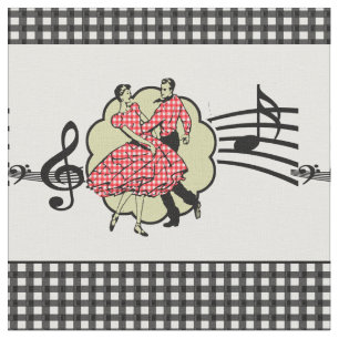 Square Dance Couple Red Check Dress Black Stof