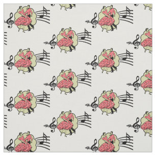 Square Dance Couple Red Check Dress Music Symbols Stof