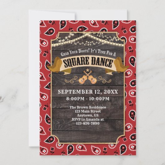 Square Dance Invitation Kaart (Voorkant)