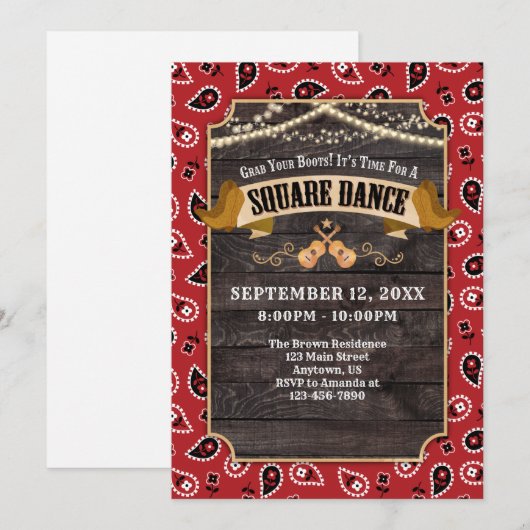Square Dance Invitation Kaart (Voorkant / Achterkant)