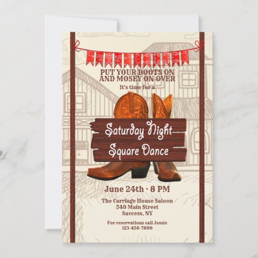 Square Dance Invitation Kaart (Voorkant)