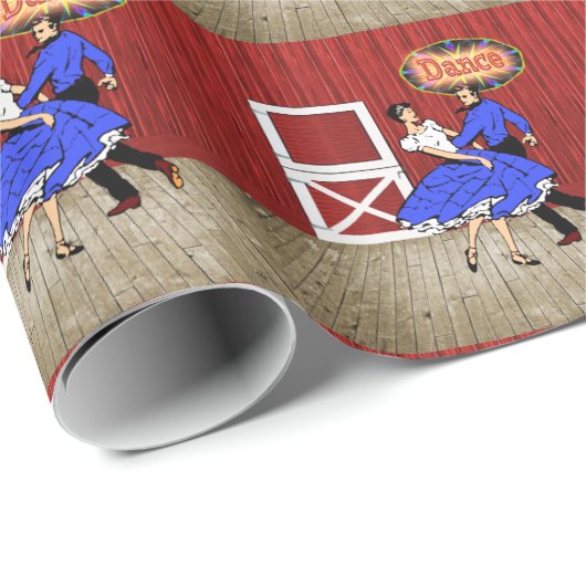 Square Dancing Barn Dance Scene Home-Down Cadeaupapier (Rol Hoek)