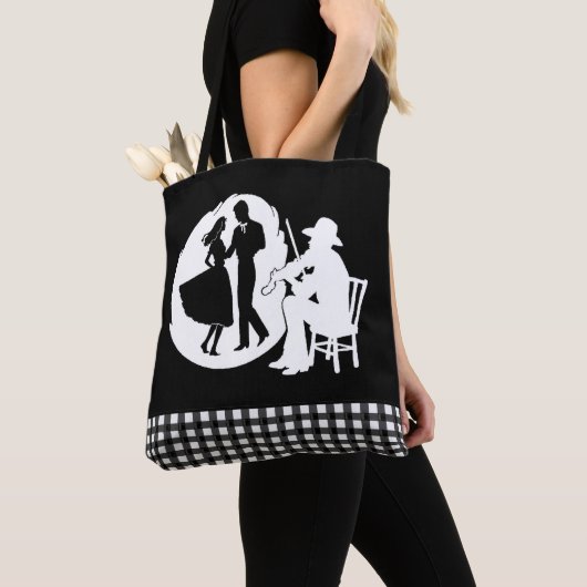 Square Dancing Country Dancers W / Fiddle Player Tote Bag (Dichtbij)