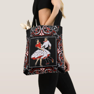Square Dancing Couple Black Bandana Background Tote Bag