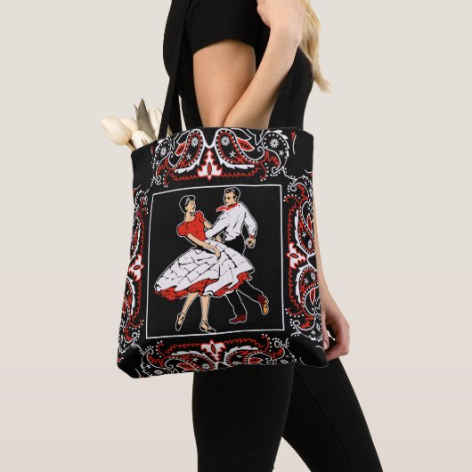 Square Dancing Couple Black Bandana Background Tote Bag (Dichtbij)
