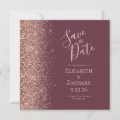 Square Dark Bourgogne Roos Gold Save the Date Aankondiging (Voorkant)