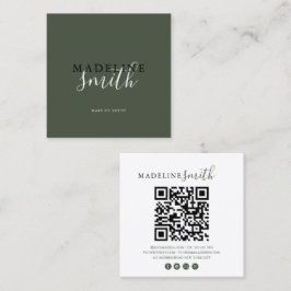 Square Dark Green Script QR code Vierkante Visitekaartje