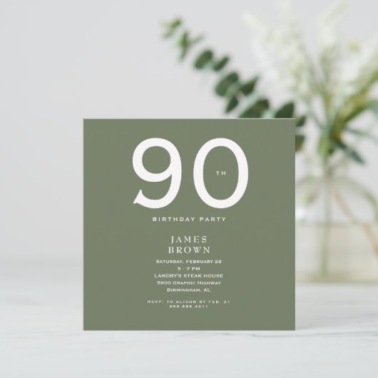 Square Dark Sage 90ste verjaardagsfeestje (Staand voorkant)