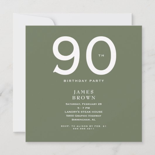 Square Dark Sage 90ste verjaardagsfeestje (Voorkant)