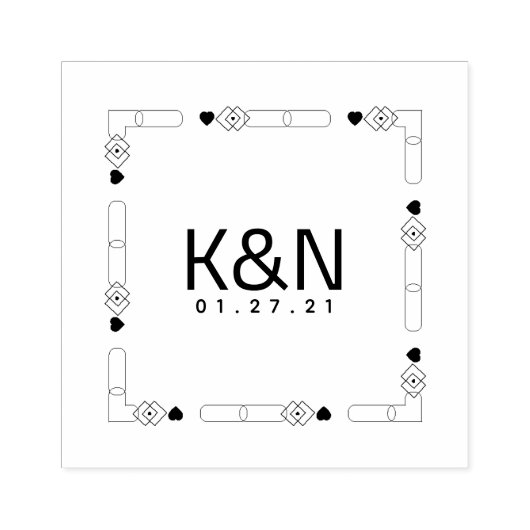 Square Deco Heart Mini Initiaal Logo Wedzegelstemp Rubberstempel (Afrduk)