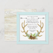 Square Deer Antler Pine Cone Ferns Baby Boy Shower Kaart (Voorkant / Achterkant)