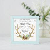 Square Deer Antler Pine Cone Ferns Baby Boy Shower Kaart (Staand voorkant)