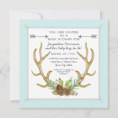 Square Deer Antler Pine Cone Ferns Baby Boy Shower Kaart (Voorkant)