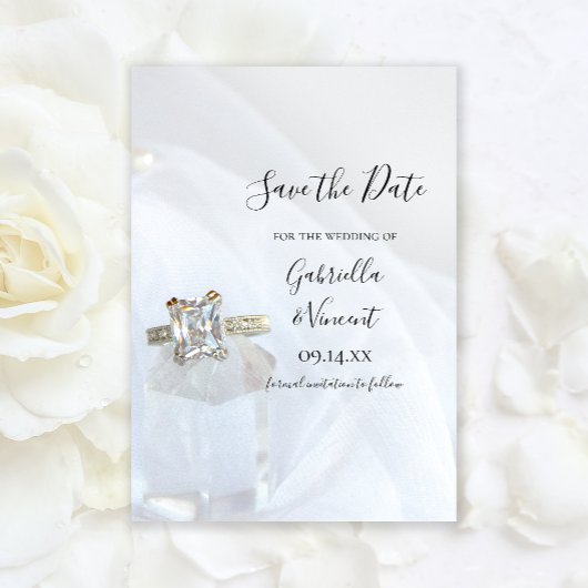 Square Diamond Ring Crystal Wedding Save the Date
