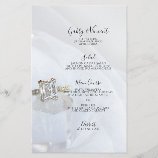 Square Diamond Ring Pillar Crystal Wedding Menu (Voorkant)