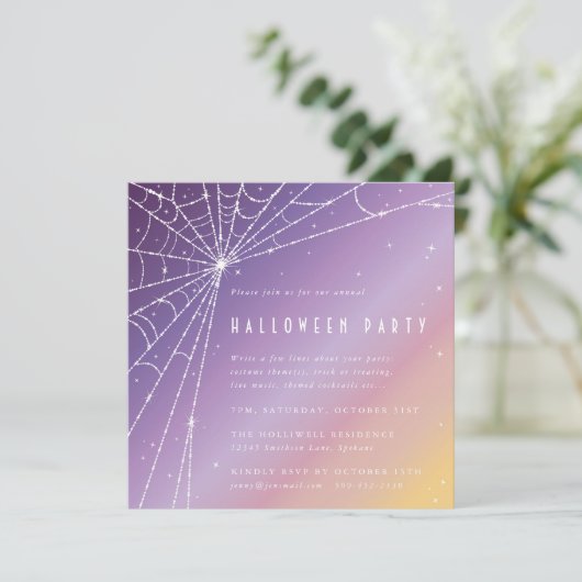 Square Diamond Spider Web Halloween Party Kaart (Staand voorkant)