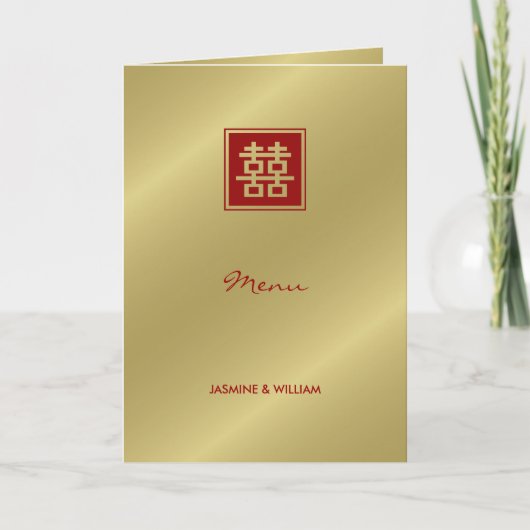 Square Double Happiness Gold Chinese Wedding Menu (Voorkant)