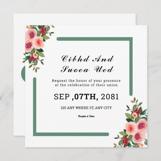 Square Double Sided Wedding Kaart (Voorkant / Achterkant)