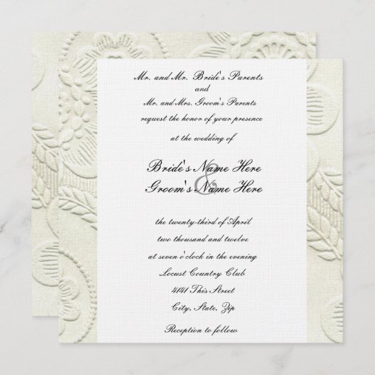 Square Elegant Embossed Design Wedding Invitation Kaart (Voorkant / Achterkant)