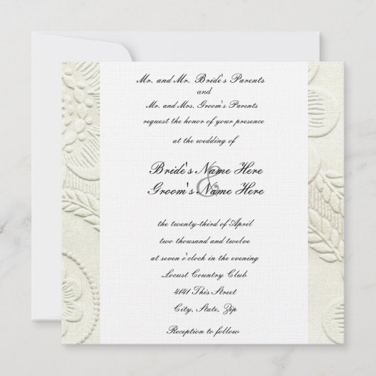 Square Elegant Embossed Design Wedding Invitation Kaart (Voorkant)