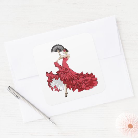 Square Flamenco Dancer Stickers (Envelop)