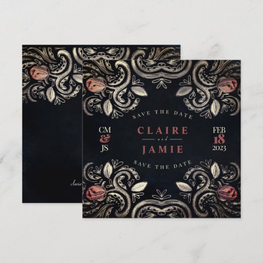 SQUARE FLAT INVITATION, 'Rustic Roos - Moulin Rou, Feestdagenkaart (Voorkant / Achterkant)