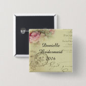 Square  Floral Bridesmaid Button (Voorkant /achterkant)